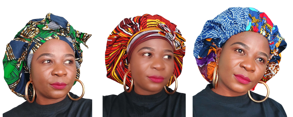 African print Hair bonnets with silk linning.