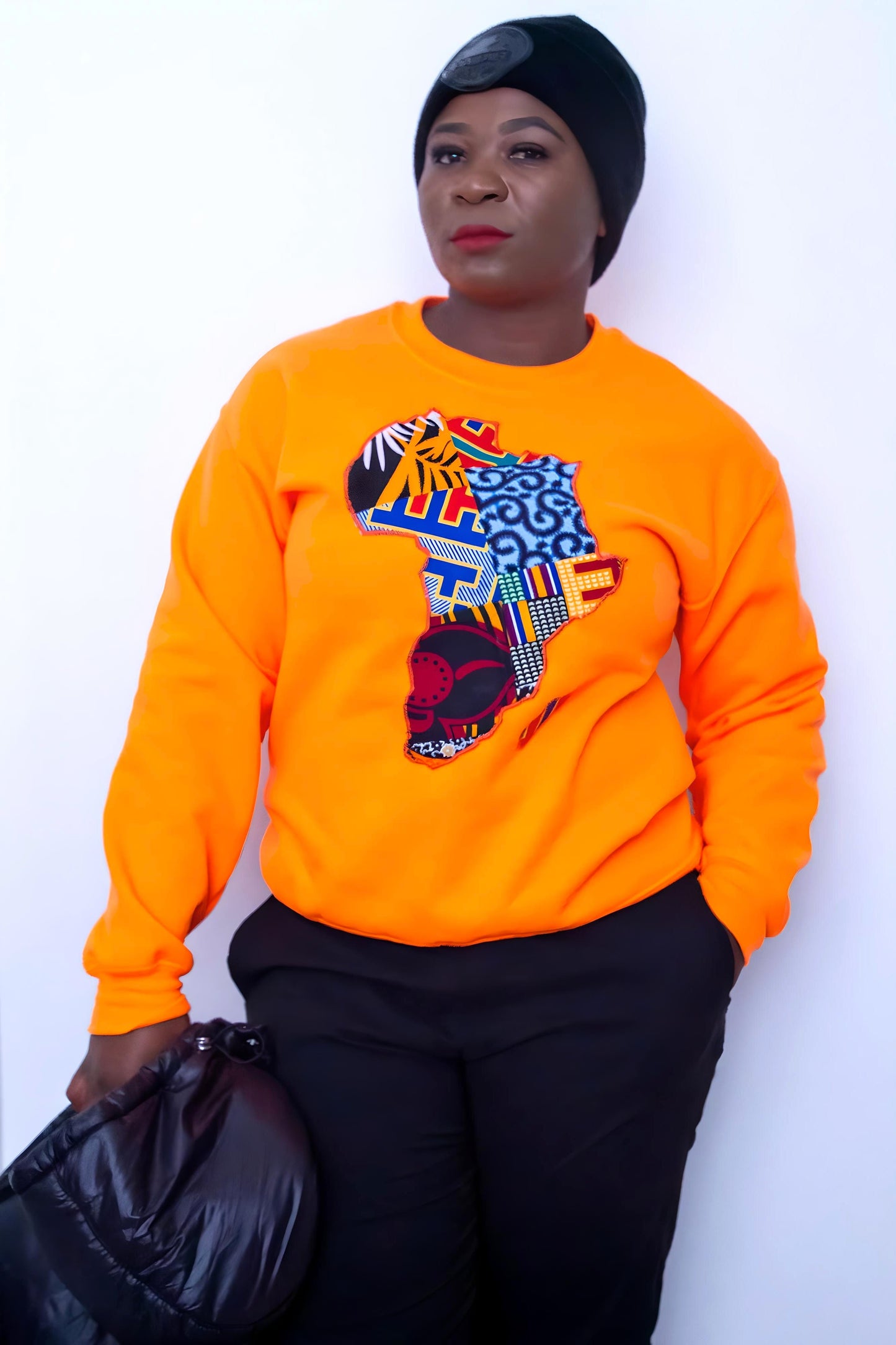 Safety orange African map sweatshirt